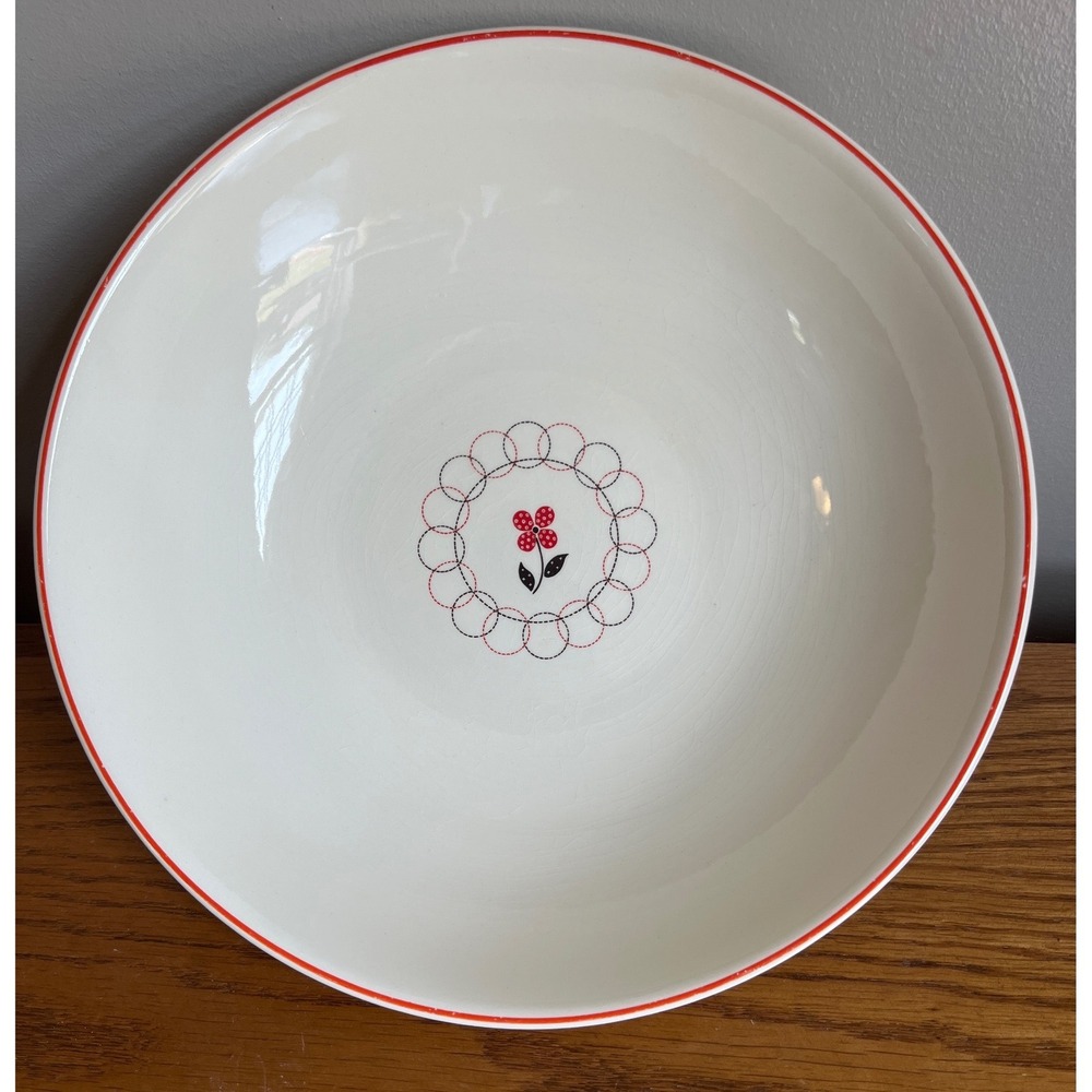 Vintage MCM Calico by Salem 9"‎ serving Bowl Red Black Floral Cottagecore